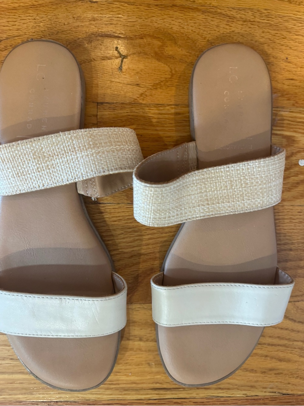LC Lauren Conrad Neutral Two-Band Slide Sandals in Beige